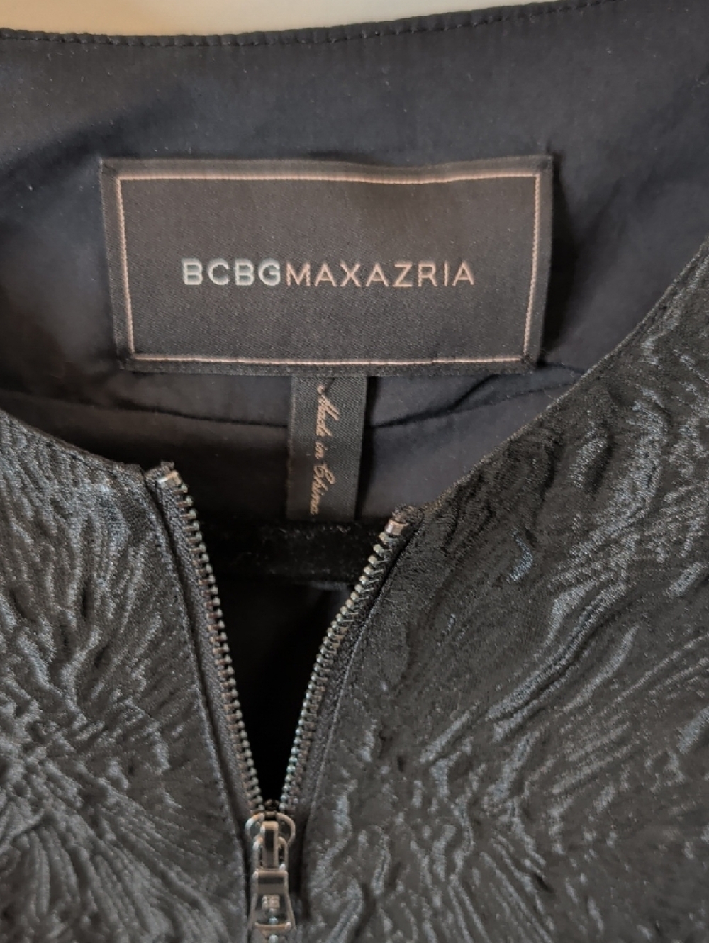 BCBG MaxAzria Textured Zip-Front Coat Black | Designer Jacket - Picture 2 of 7